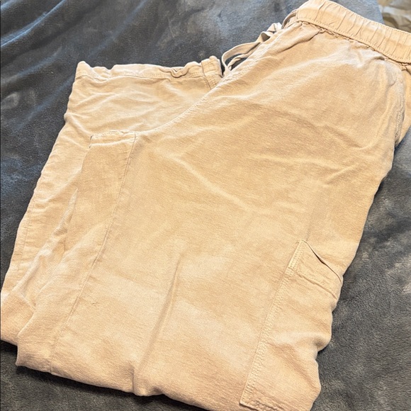 Westbound Trade Co Linen Blend Cargo Pants PMR Tan Drawstring Medium - Picture 4 of 8